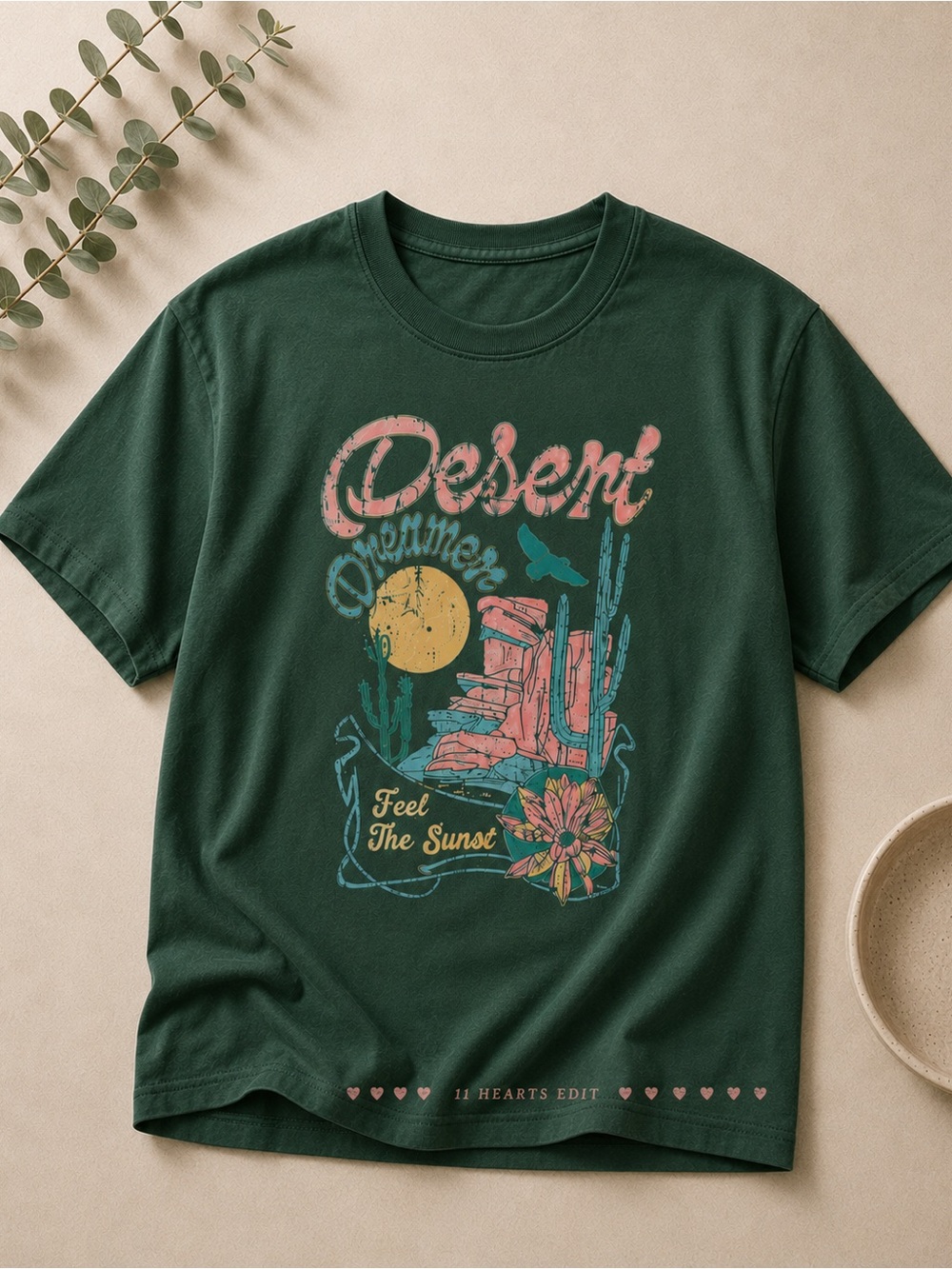 Zutter Desert Dreamer Oversized Graphic Tee Small Green Vintage Cactus